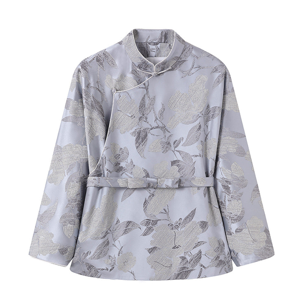 Ruyi Lianyun Spring and Autumn New Slant Collar Jacquard Short Coat Women s National Style Retro New Chinese Style Pan Button Top image 23