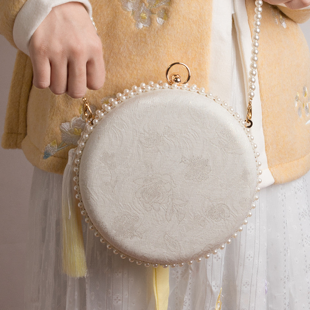 Embroidered handmade bag niche design crossbody bag women s versatile ins gentle ancient style apricot leaf bead Hanfu small bag image 4