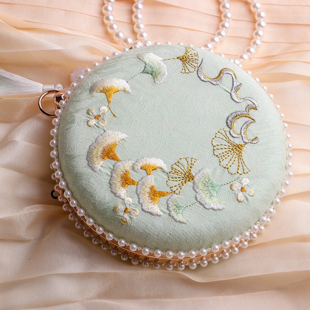 Embroidered handmade bag niche design crossbody bag women s versatile ins gentle ancient style apricot leaf bead Hanfu small bag image 13