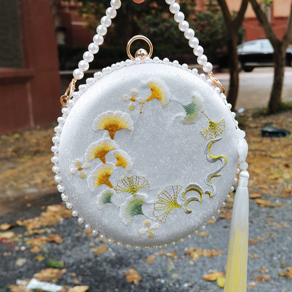 Embroidered handmade bag niche design crossbody bag women s versatile ins gentle ancient style apricot leaf bead Hanfu small bag image 25