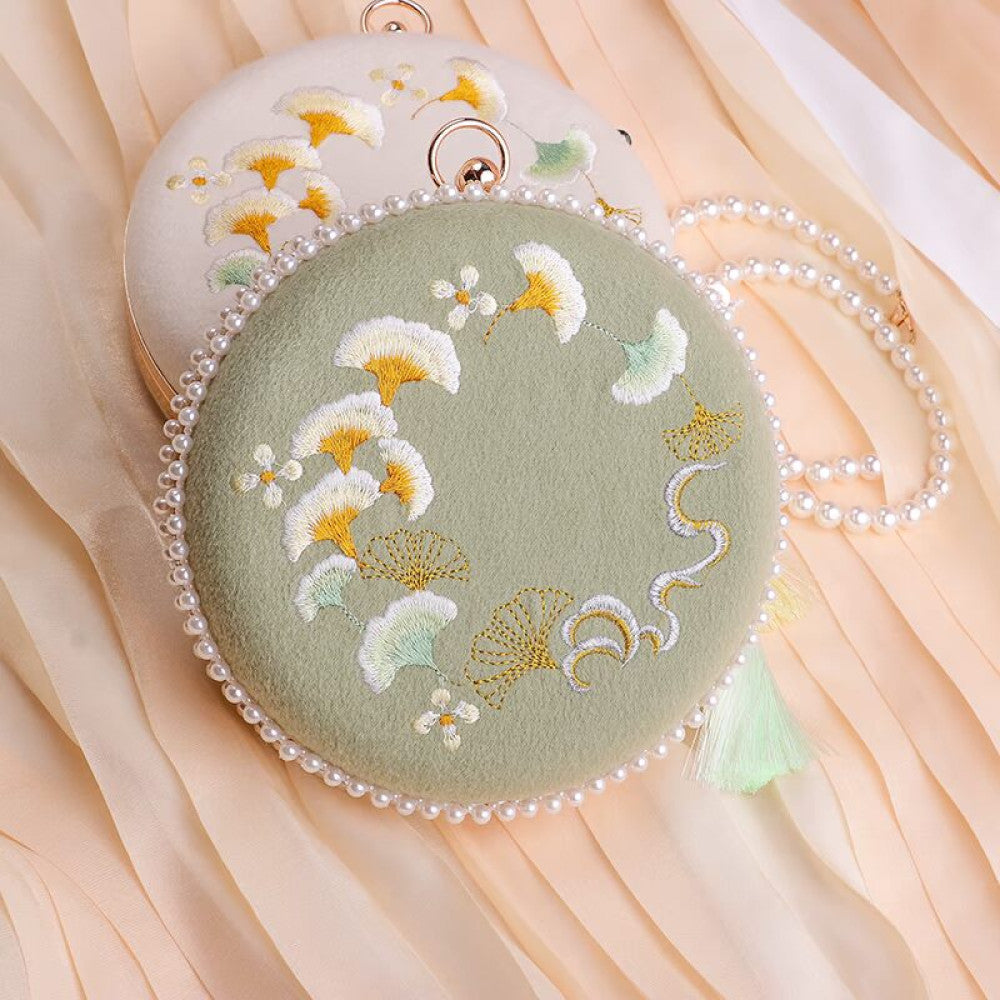 Embroidered handmade bag niche design crossbody bag women s versatile ins gentle ancient style apricot leaf bead Hanfu small bag image 27