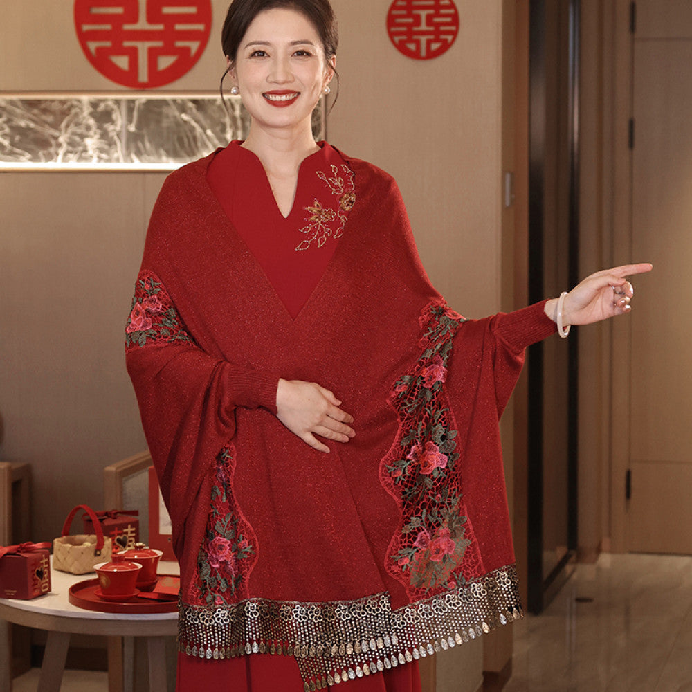 High end red matching with mother s cheongsam shawl 2023 new autumn and winter wedding banquet wedding dress Chinese style outdoor outfit image 8