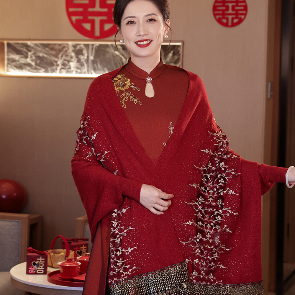 ASAYA2621 High-end cheongsam and shawl red scarf