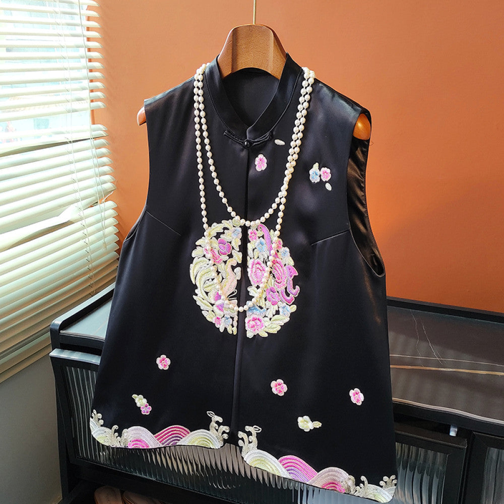 White retro buckle acetate satin vest for women in spring and summer improved new Chinese embroidery top paired with Tang style clothing image 16