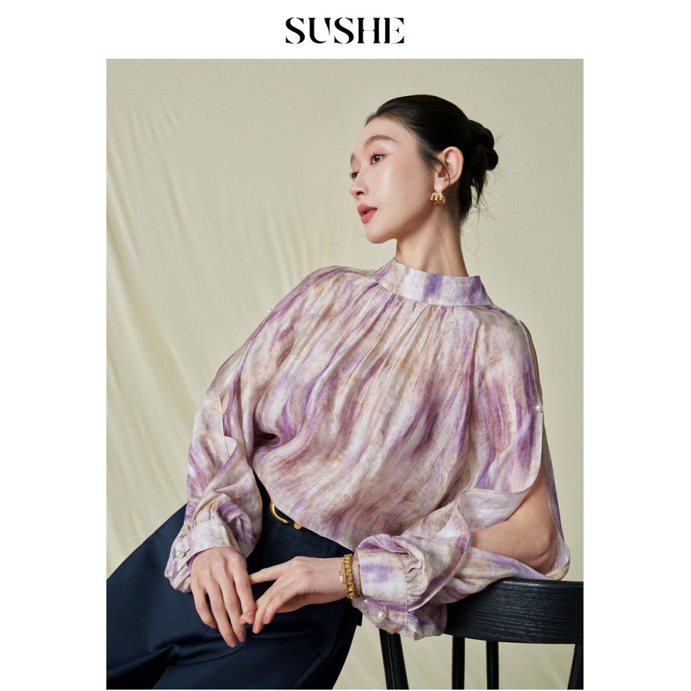 Shuxi SUSHE Xi Ying Tie Bow Tie Dyeing Design Artistic Commuter Shirt Women s Autumn Shirt image 13