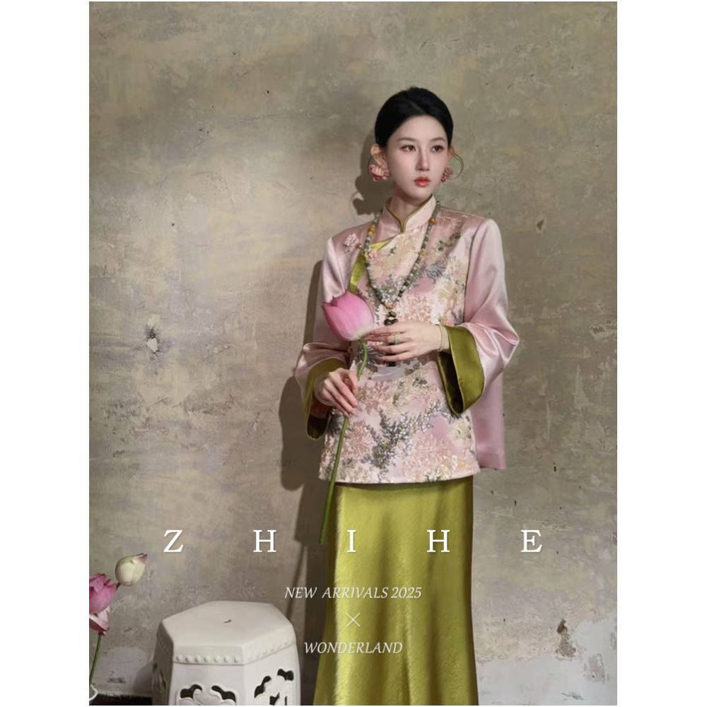 Wuyan Yihe Huajian Embroidery Original New Chinese Heavy Industry Bead Embroidery Coat Satin Half Skirt image 0
