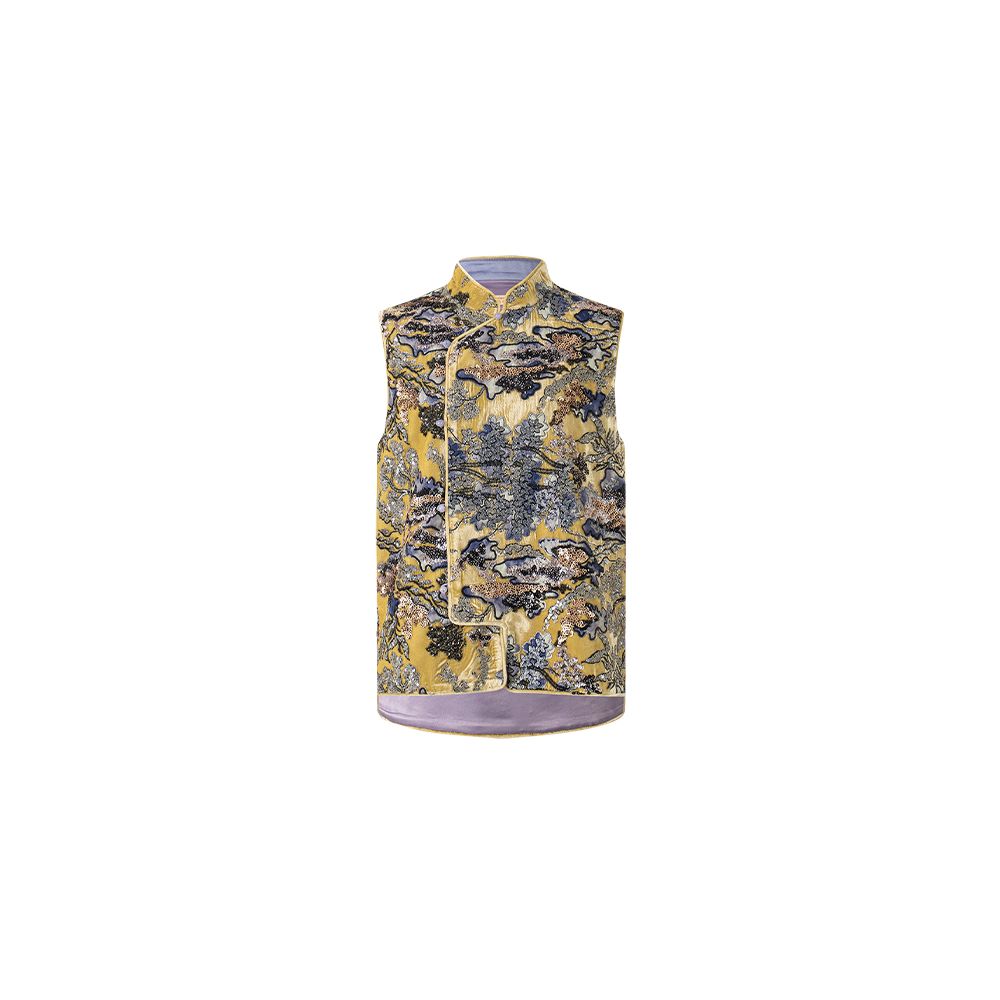 Wuyan Yiheshan Hetu New Chinese Brocade Velvet Bead Embroidery Material Vest Half Skirt Tencel Top image 7