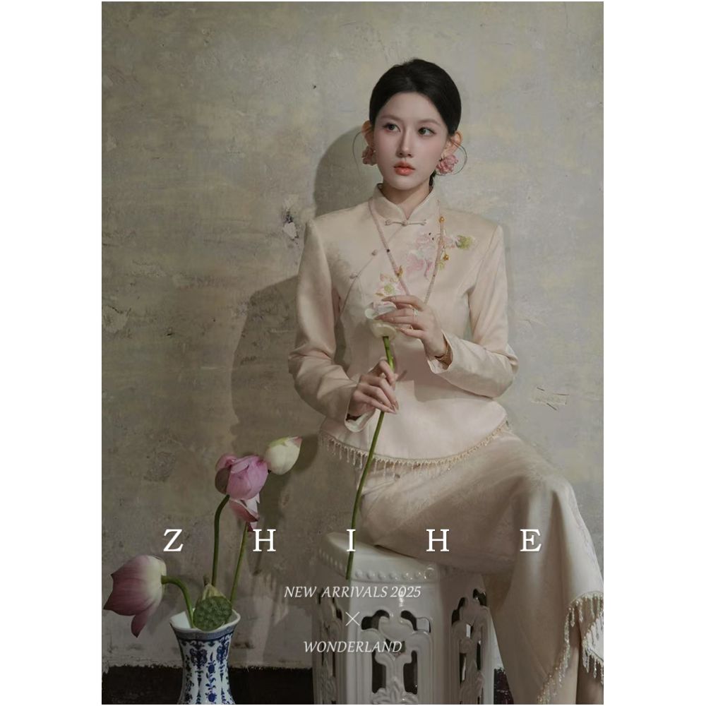 Wuyan Yihe Gusu Qu New Chinese style Acetic Acid Jacquard Heavy Industry Embroidered Top Crystal tassel Half Skirt image 1