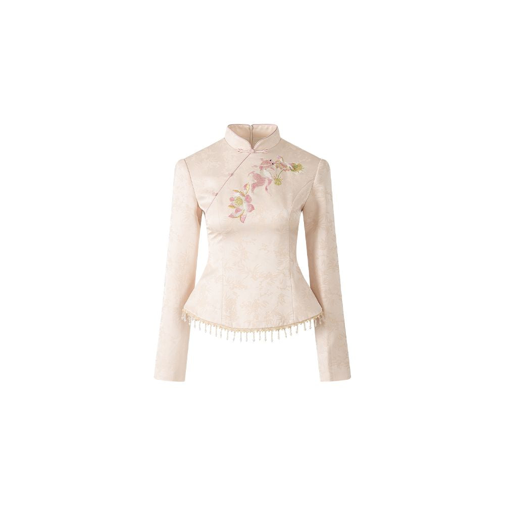 Wuyan Yihe Gusu Qu New Chinese style Acetic Acid Jacquard Heavy Industry Embroidered Top Crystal tassel Half Skirt image 7