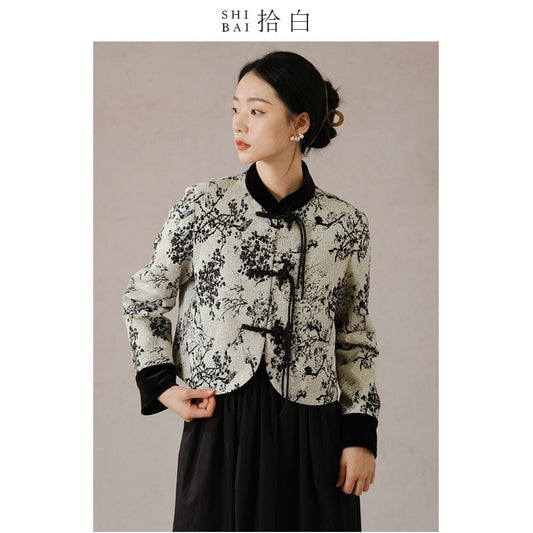 ASAYA2573 New Chinese style autumn and winter new black plum high-end temperament jacquard disc button top
