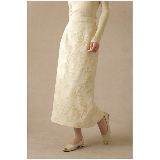 ASAYA2572 New Chinese style suit three-dimensional jacquard bamboo leaf woolen button skirt