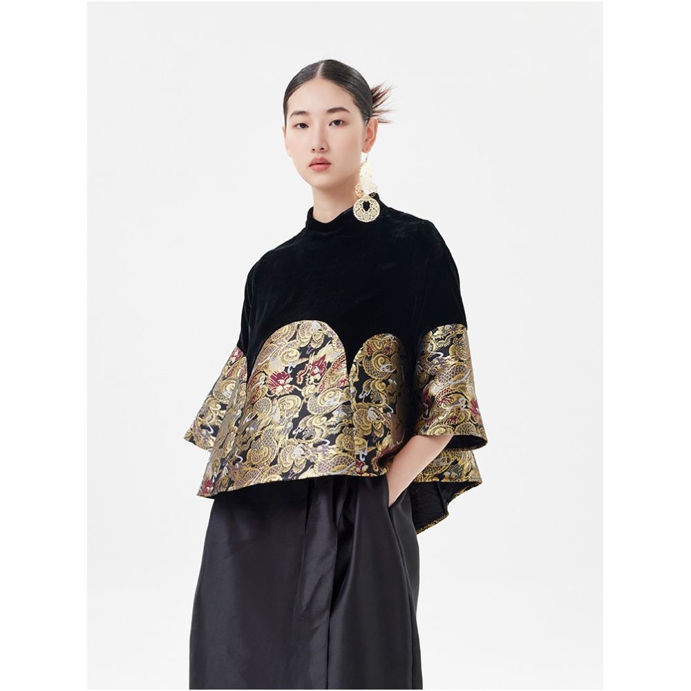 Contour velvet short jacket new Chinese style light luxury socialite jacquard top original design for spring and autumn women s clothing image 2