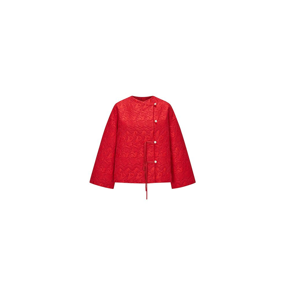 Tang style short jacket for women new Chinese style jacquard slant collar button red New Year s greeting jacket improved Chinese style New Year Tang style winter outfit image 16