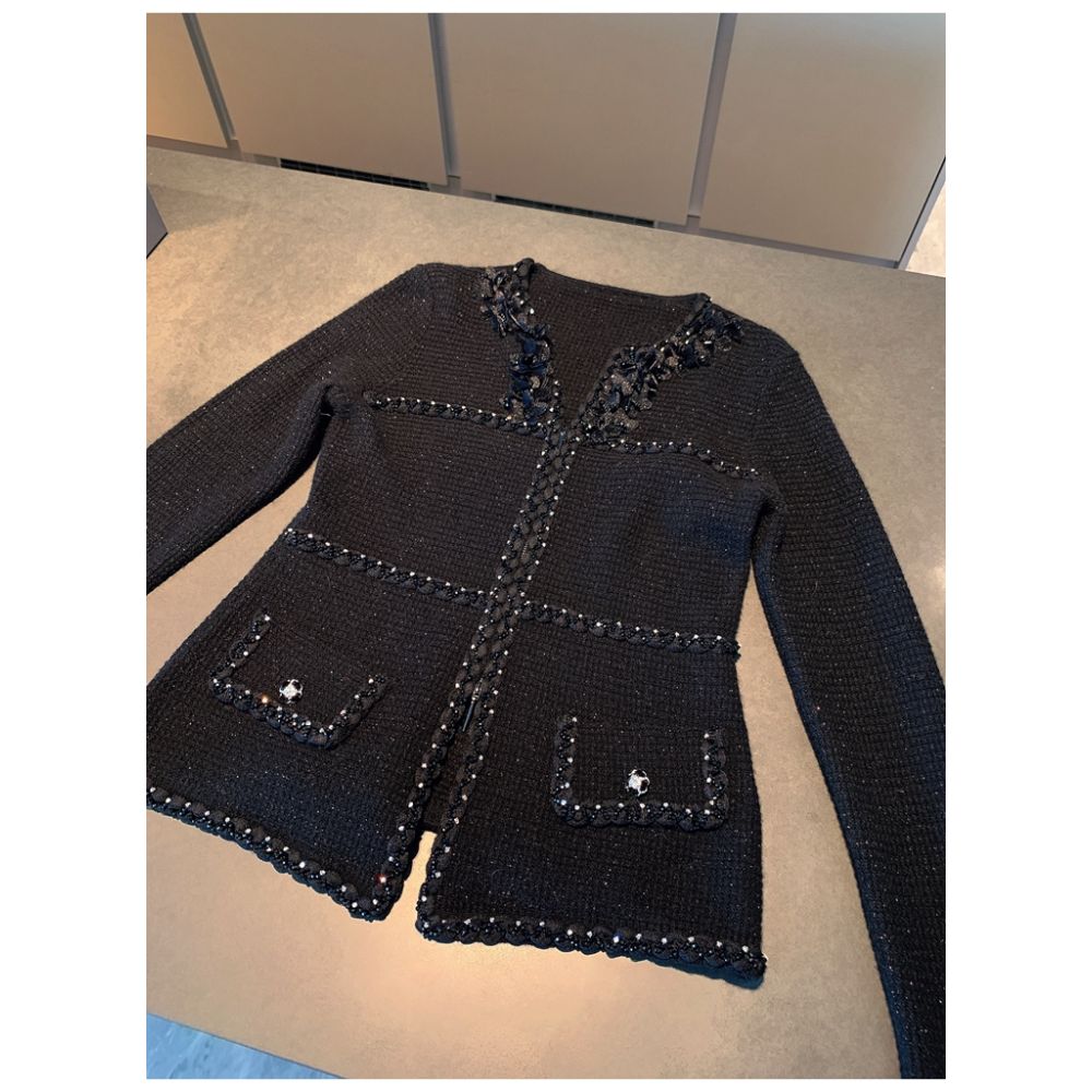 Luxury cashmere flower rhinestone French style small fragrance knitted cardigan with high end feel heavy coat sweater W4104 image 14