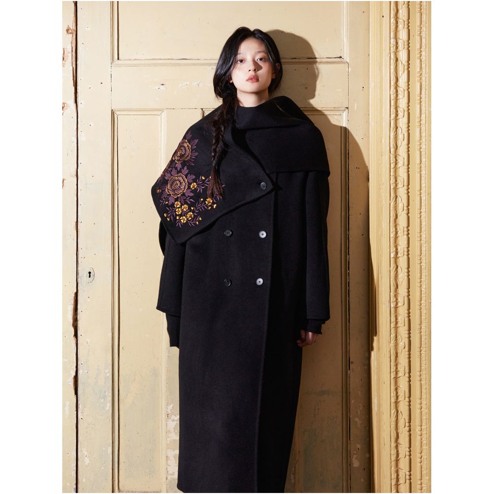 100 wool designer hand painted purple gold embroidered scarf fully handmade double sided woolen coat image 15