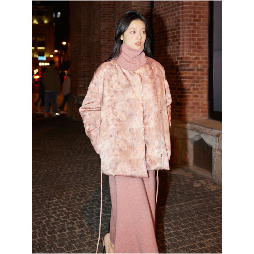 Fried color process mottled feeling new Chinese style printing double layered front placket down jacket two wearing method image 13
