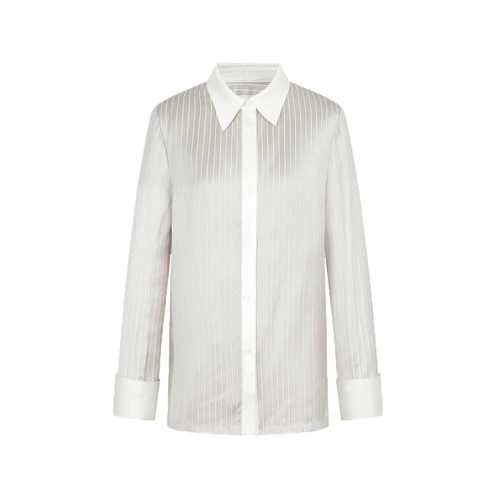 Le Samedi Wilde Pearl Stripe Lightweight Wind Bone Color Weaving Stripe Acetate White Contrast Shirt image 20
