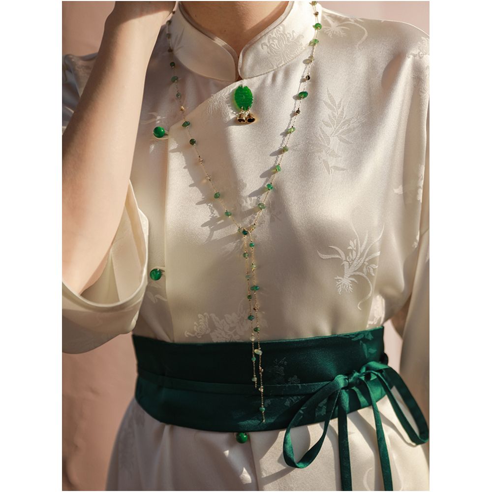 SHIBAI White New Chinese Spring and Autumn Zen National Style Acetic Acid Plum Orchid Bamboo Chrysanthemum Dress White Atmospheric Medium length Dress image 4