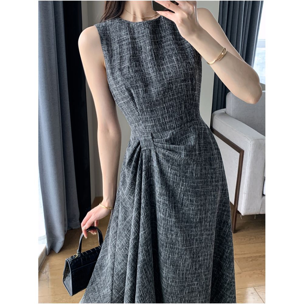 FT GUOGE sleeveless dress 2025 summer new collection waist cinching and slimming temperament goddess style commuting gray long skirt image 1
