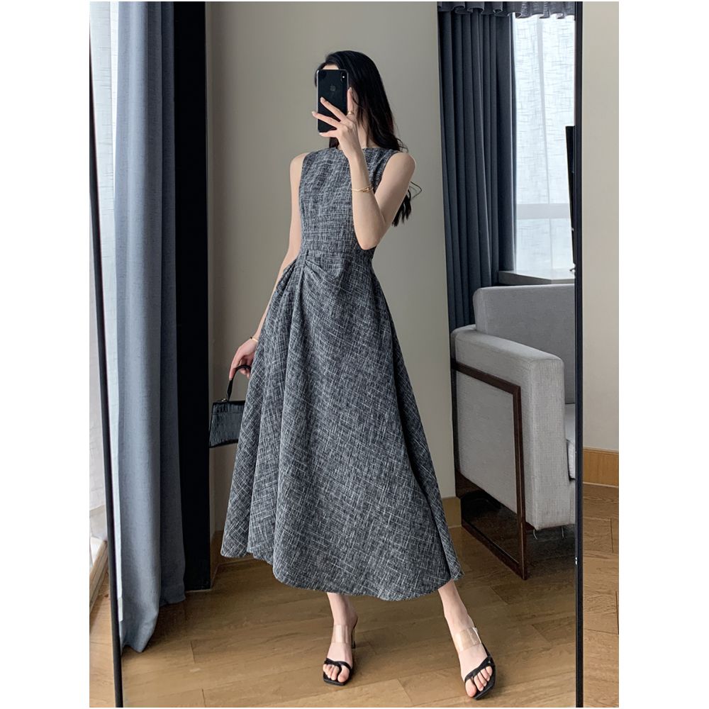 FT GUOGE sleeveless dress 2025 summer new collection waist cinching and slimming temperament goddess style commuting gray long skirt image 2