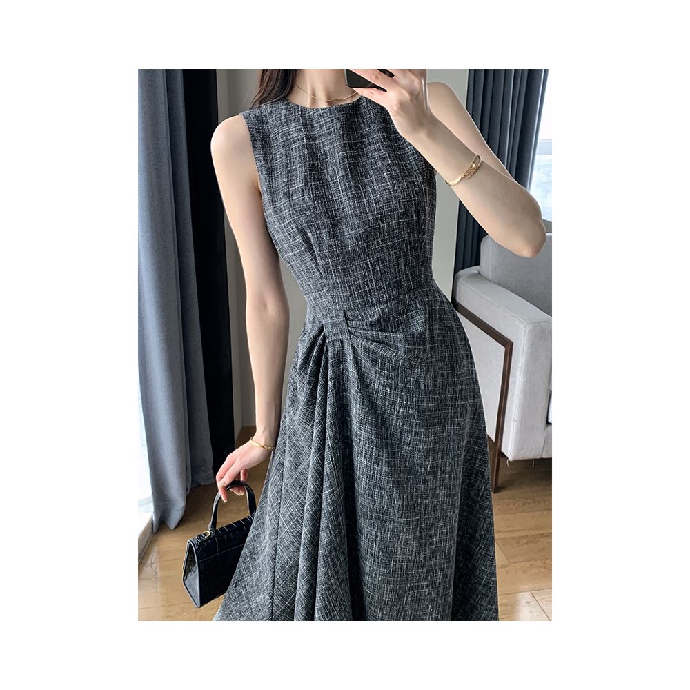 FT GUOGE sleeveless dress 2025 summer new collection waist cinching and slimming temperament goddess style commuting gray long skirt image 10