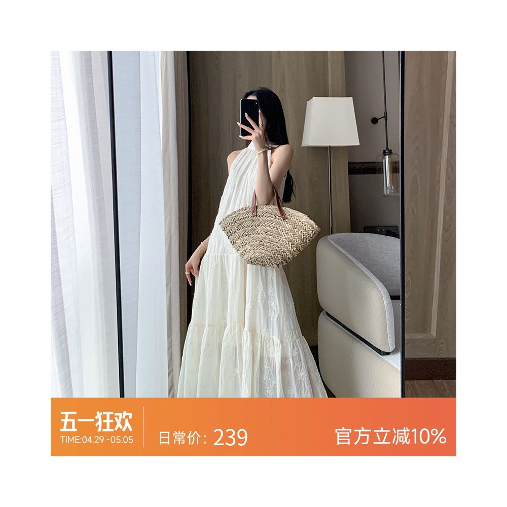 FT GUOGE Hanging Neck Dress for Women 2025 Summer New Style French Tea Break Gentle Wind Sleeveless Tencel Cake Skirt image 0