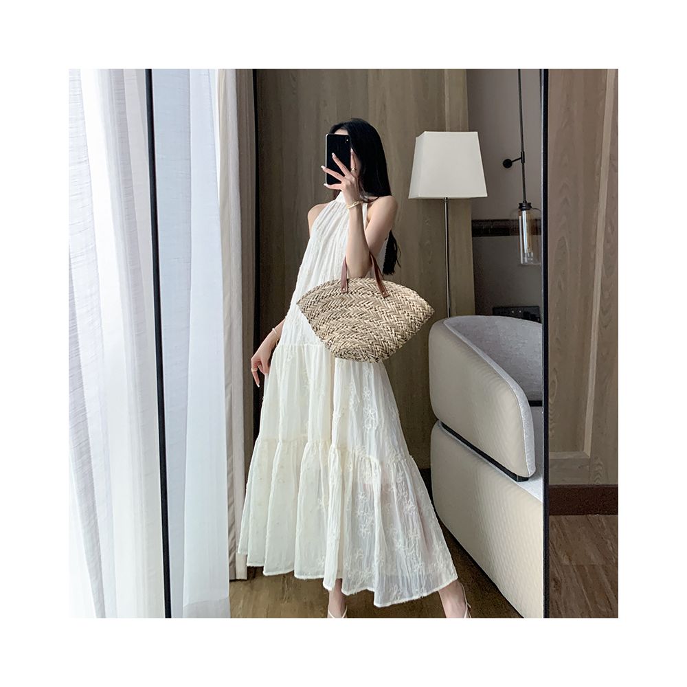 FT GUOGE Hanging Neck Dress for Women 2025 Summer New Style French Tea Break Gentle Wind Sleeveless Tencel Cake Skirt image 8