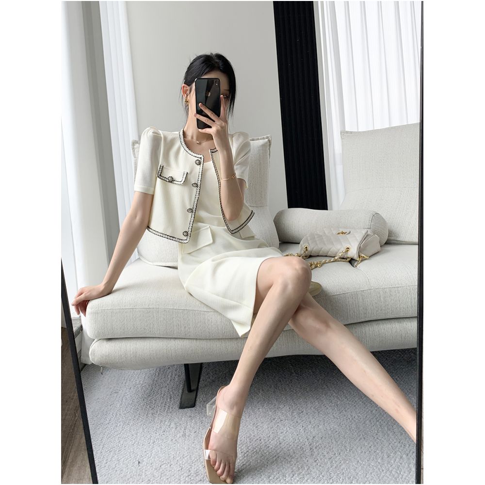 FT GUOGE Little Fragrant Dress for Women 2025 Summer New Style High end French Retro Strap Skirt Two piece Set image 0