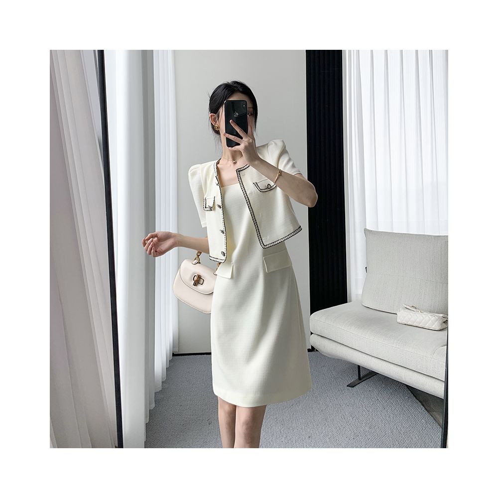 FT GUOGE Little Fragrant Dress for Women 2025 Summer New Style High end French Retro Strap Skirt Two piece Set image 11