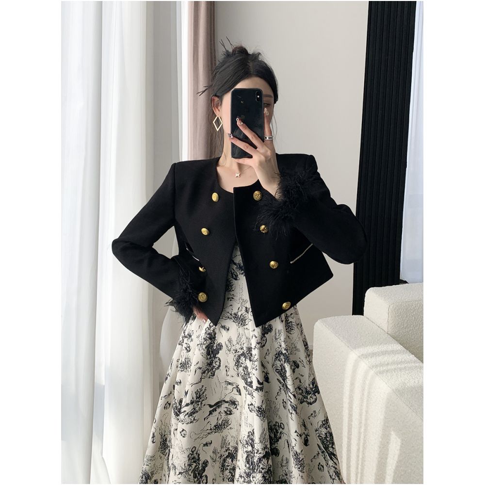 FT GUOGE Black Jacket Women s 2025 Autumn New Style High end French Fashion Light Luxury temperament Short Top image 3