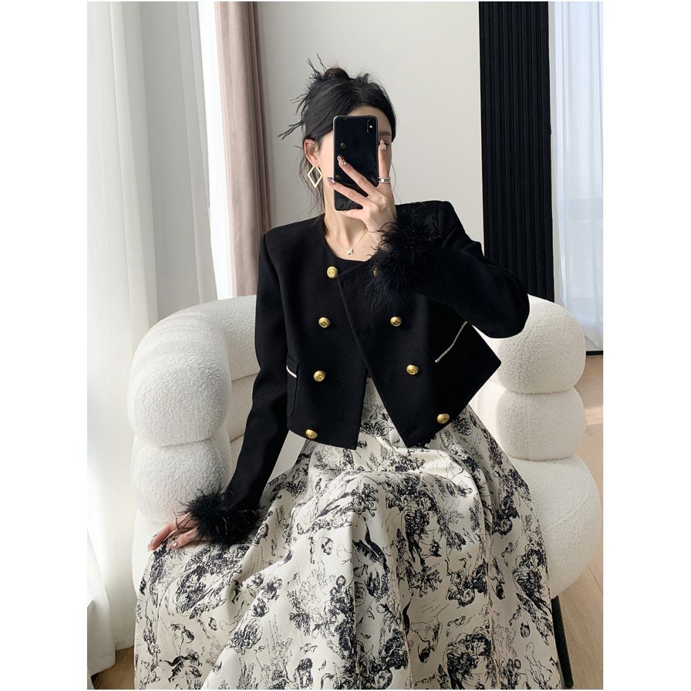 FT GUOGE Black Jacket Women s 2025 Autumn New Style High end French Fashion Light Luxury temperament Short Top image 4