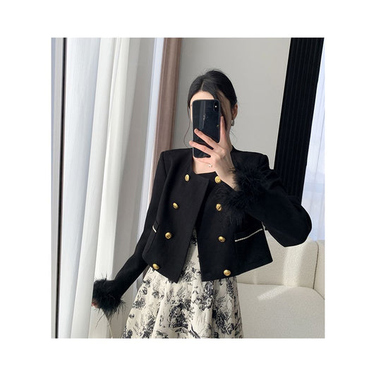 ASAYA2467 Black high-end French fashion light luxury temperament short jacket