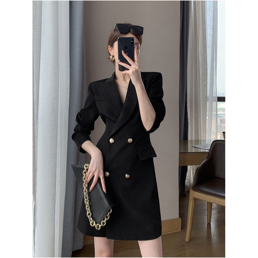 FT GUOGE black suit dress 2025 autumn new style high end feeling waist cinching slimming temperament goddess style skirt image 1