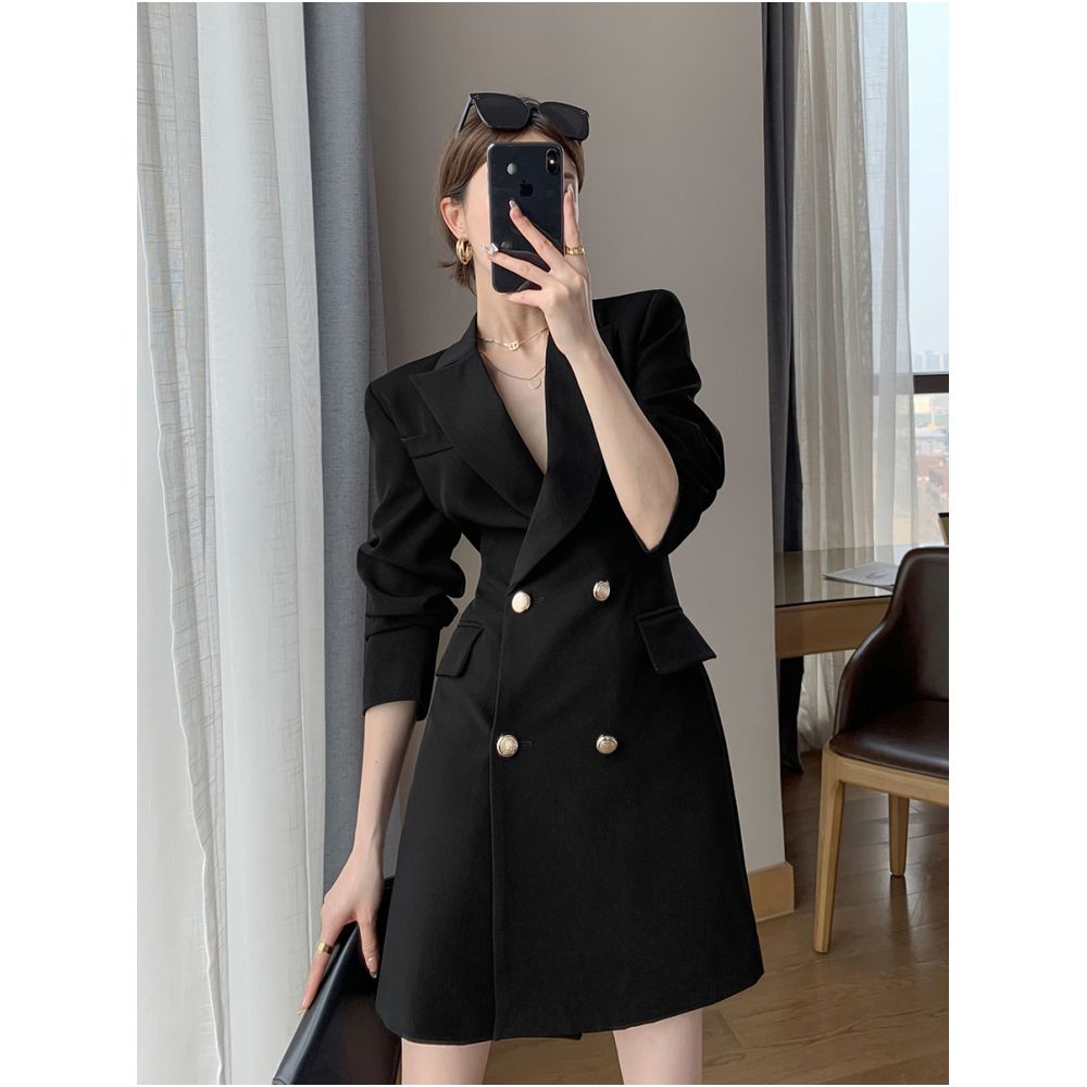 FT GUOGE black suit dress 2025 autumn new style high end feeling waist cinching slimming temperament goddess style skirt image 2