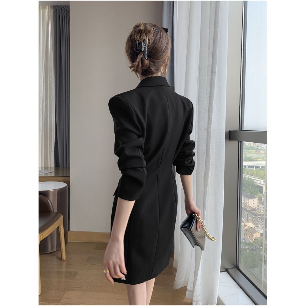 FT GUOGE black suit dress 2025 autumn new style high end feeling waist cinching slimming temperament goddess style skirt image 4