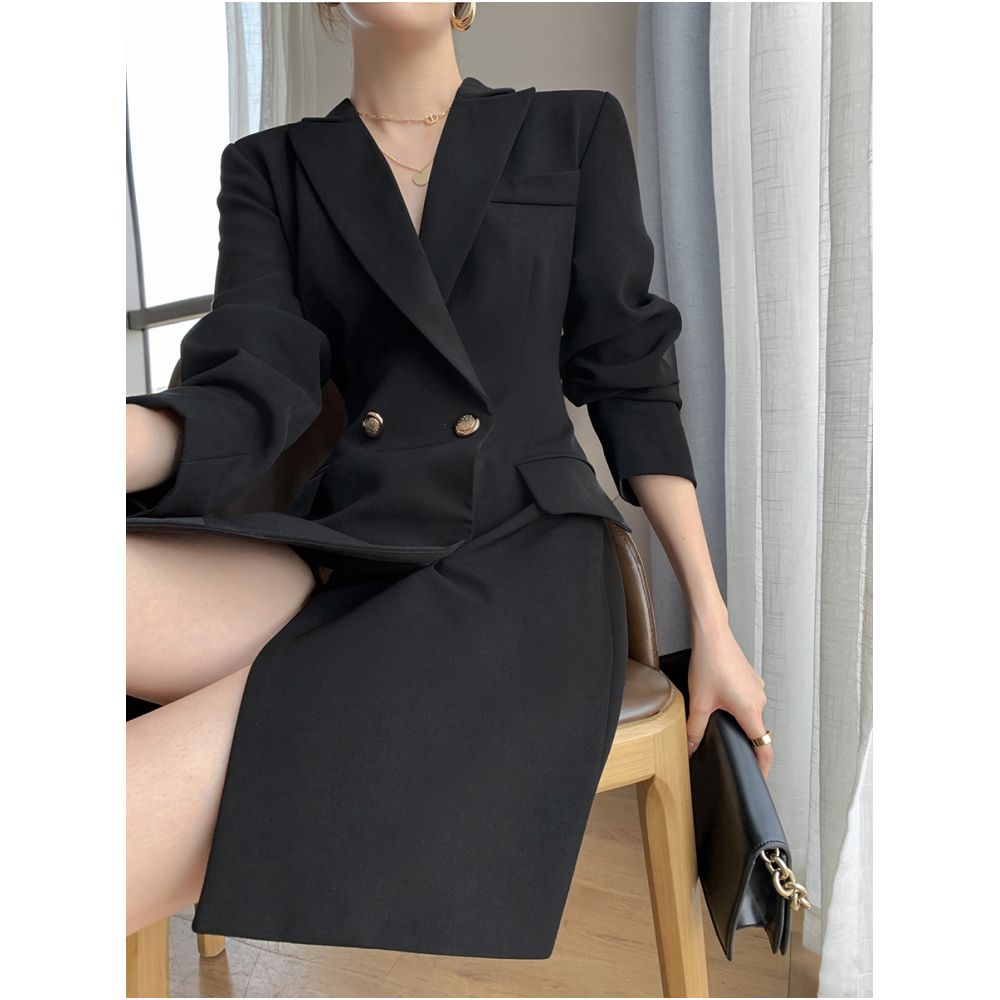 FT GUOGE black suit dress 2025 autumn new style high end feeling waist cinching slimming temperament goddess style skirt image 5