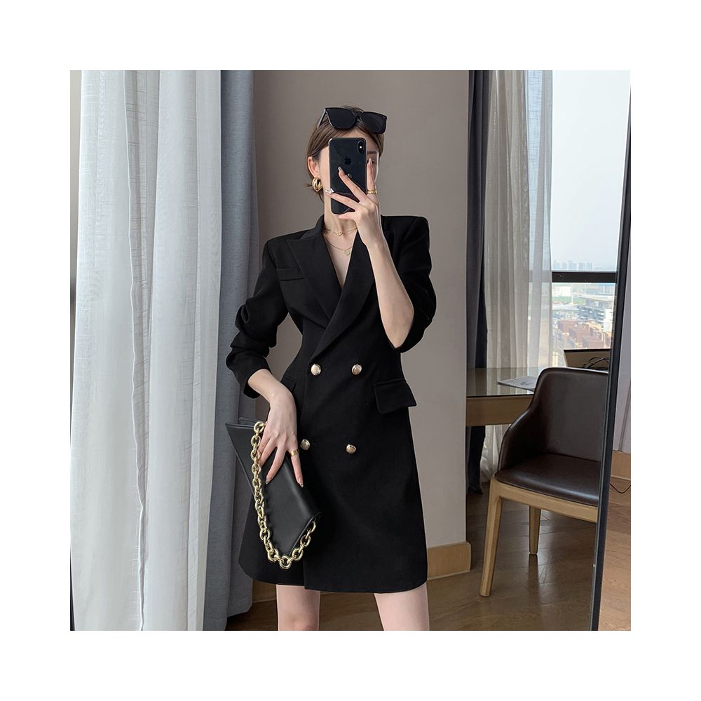FT GUOGE black suit dress 2025 autumn new style high end feeling waist cinching slimming temperament goddess style skirt image 7
