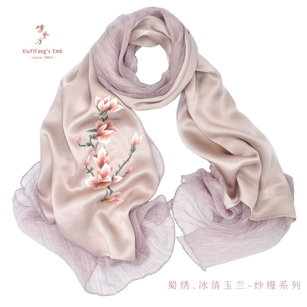 Chengdu Shu Embroidery Hand Embroidered Yarn Splicing Scarf Mulberry Silk Shawl Sichuan Featured Gift Chinese Style Sending to Foreigners image 1