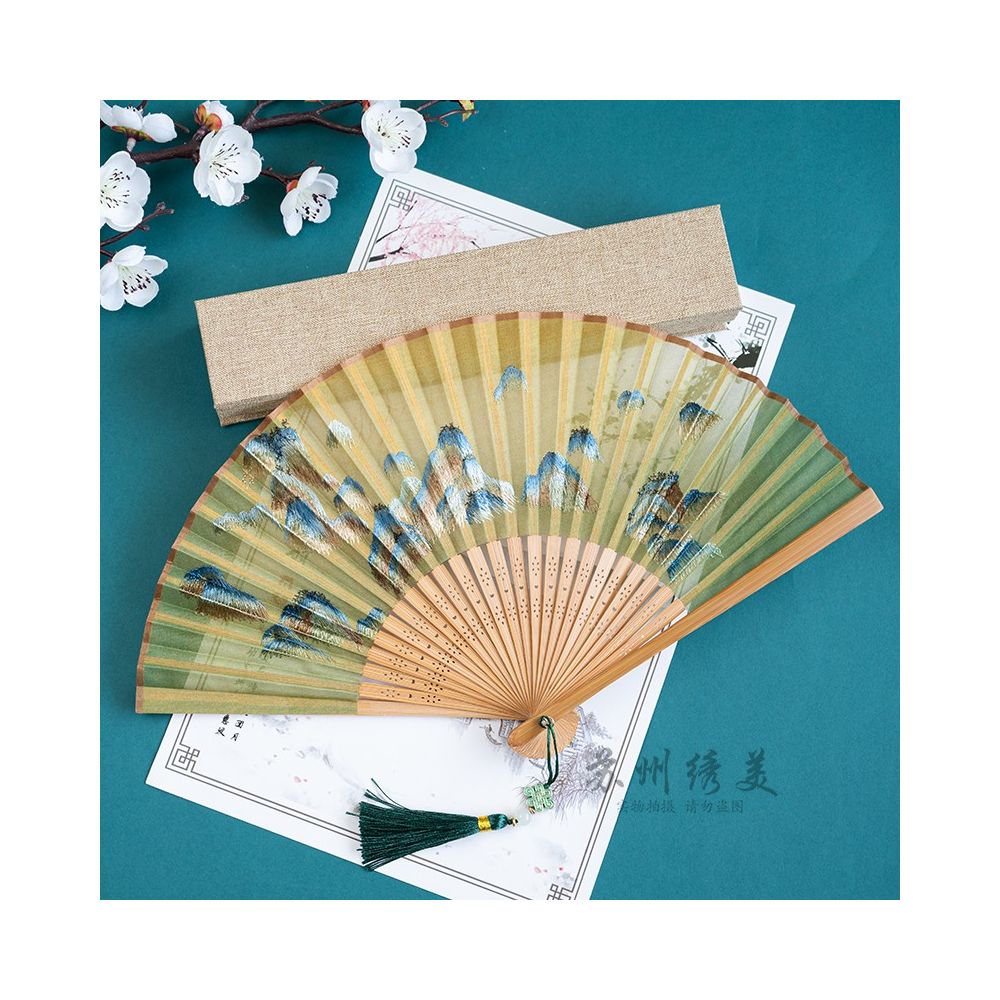 Suzhou embroidery folding fan ancient style embroidery fan ancient costume Hanfu folding fan dance prop Suzhou embroidery beauty handicraft gift image 7