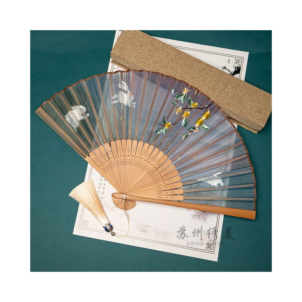Suzhou embroidery folding fan ancient style embroidery fan ancient costume Hanfu folding fan dance prop Suzhou embroidery beauty handicraft gift image 11