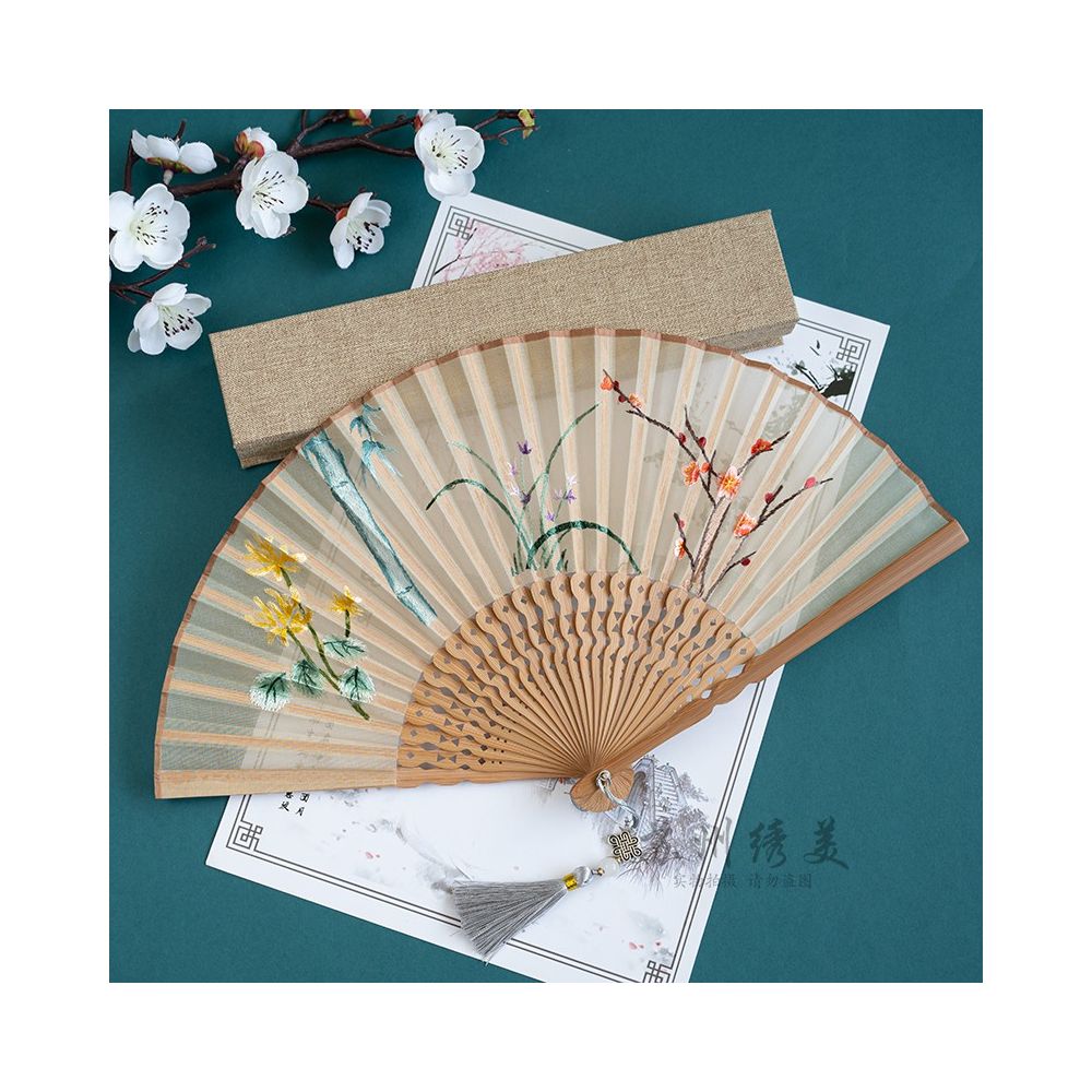Suzhou embroidery folding fan ancient style embroidery fan ancient costume Hanfu folding fan dance prop Suzhou embroidery beauty handicraft gift image 12