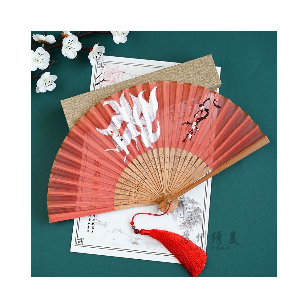 Suzhou embroidery folding fan ancient style embroidery fan ancient costume Hanfu folding fan dance prop Suzhou embroidery beauty handicraft gift image 15