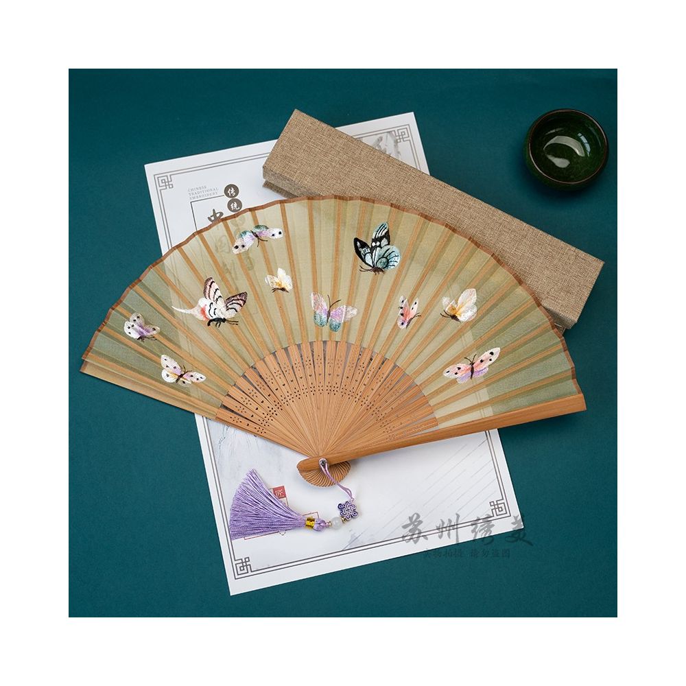 Suzhou embroidery folding fan ancient style embroidery fan ancient costume Hanfu folding fan dance prop Suzhou embroidery beauty handicraft gift image 16