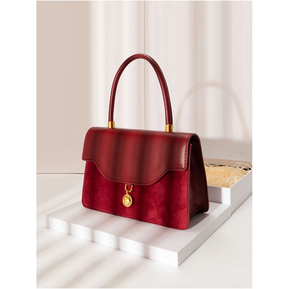 Luan Feng He Ming Red Velvet Wedding Bag Crossed Small Square Bag Premium Handheld Show Wofu Engagement Bridal Bag image 1