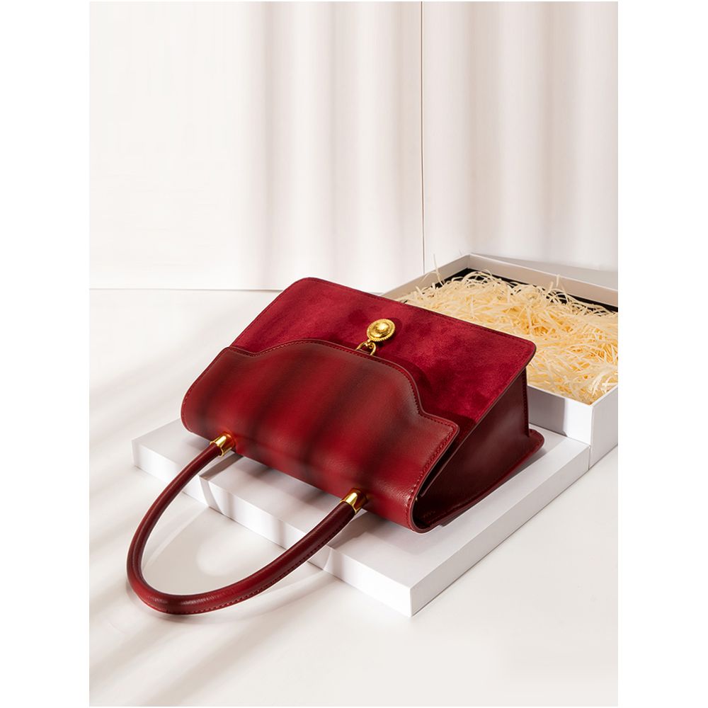 Luan Feng He Ming Red Velvet Wedding Bag Crossed Small Square Bag Premium Handheld Show Wofu Engagement Bridal Bag image 2