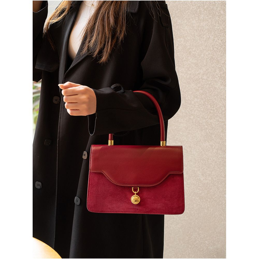Luan Feng He Ming Red Velvet Wedding Bag Crossed Small Square Bag Premium Handheld Show Wofu Engagement Bridal Bag image 4