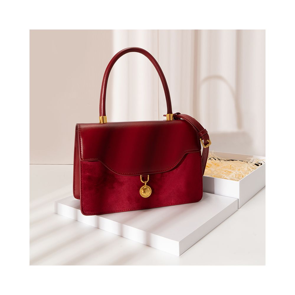Luan Feng He Ming Red Velvet Wedding Bag Crossed Small Square Bag Premium Handheld Show Wofu Engagement Bridal Bag image 7
