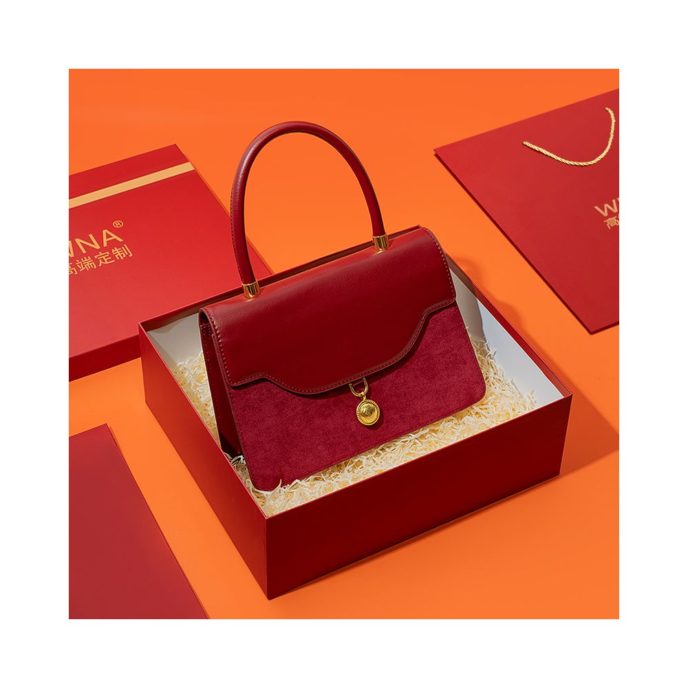 Luan Feng He Ming Red Velvet Wedding Bag Crossed Small Square Bag Premium Handheld Show Wofu Engagement Bridal Bag image 8