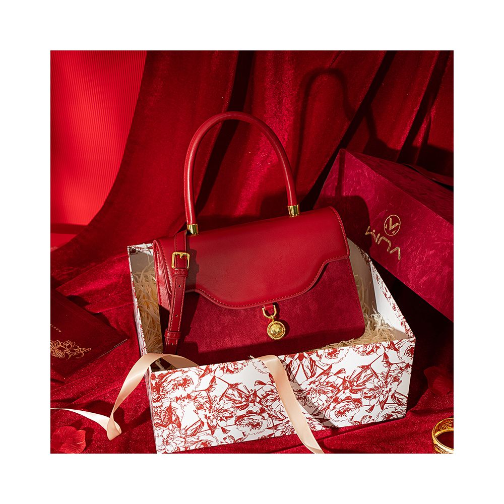 ASAYA2421 Retro red velvet wedding bag crossbody small square bag high-end portable Xiuhe suit bridal bag