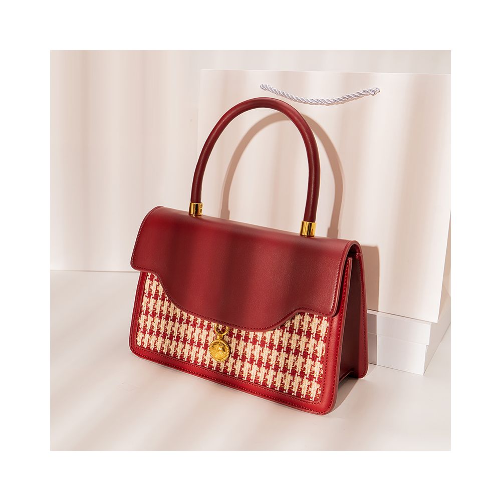 Luan Feng He Ming Red Velvet Wedding Bag Crossed Small Square Bag Premium Handheld Show Wofu Engagement Bridal Bag image 14
